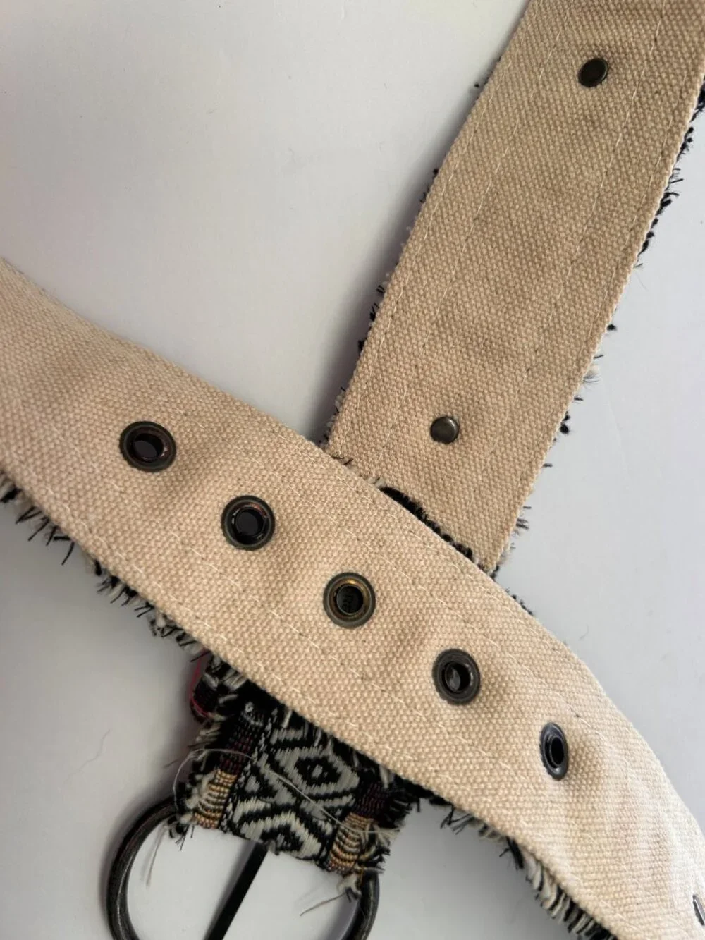 Boho Tapestry Belt with Fringe, Grommets, and a Ring Buckle Size 7 (Adjustable)